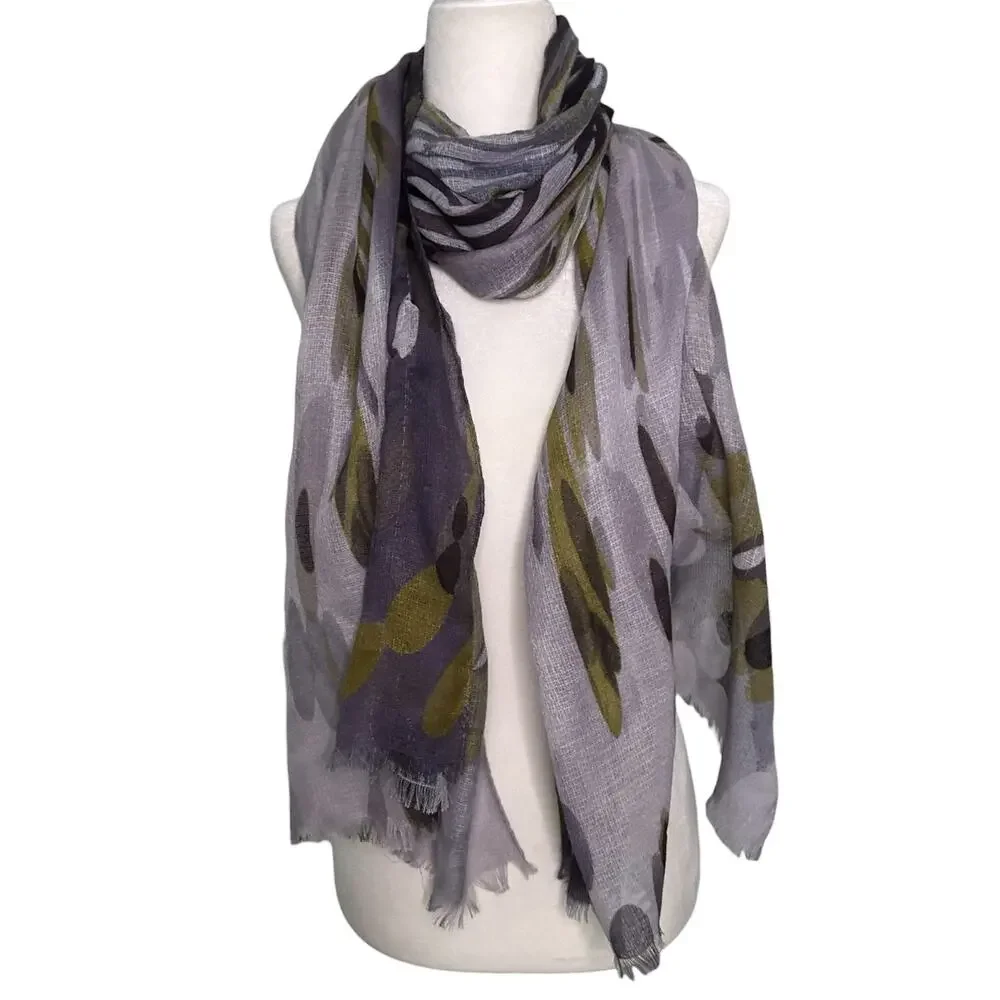 Echo Abstract Woven Wrap Scarf Grey Green Purple